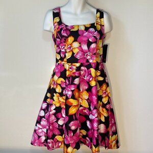 Scarlett SZ 11/12 NWT Black tropical print sateen sundress Italian Preppy Parisi